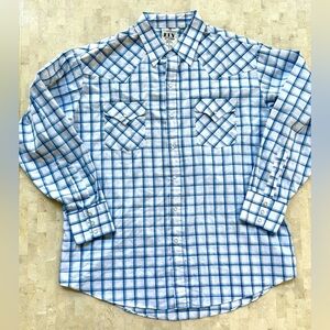 Ely Cattleman Western Shirt Mens XL Light Blue Pearl Snap Button Long Sleeve